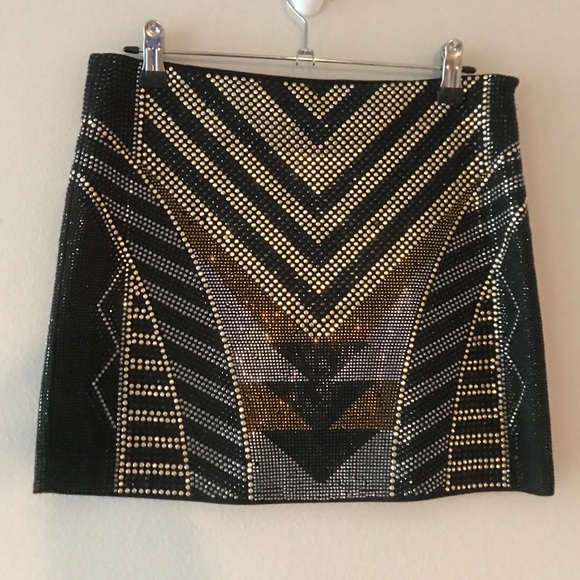 FATE Embellished Black Gold Silver Mini Skirt Sz S - Picture 4 of 6